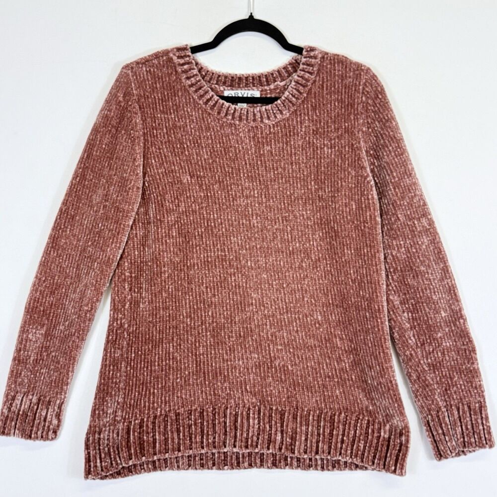 Orvis Sweater Women Medium Tan Cable Knit Pullover Soft‎ Chenille Earthy Cabin